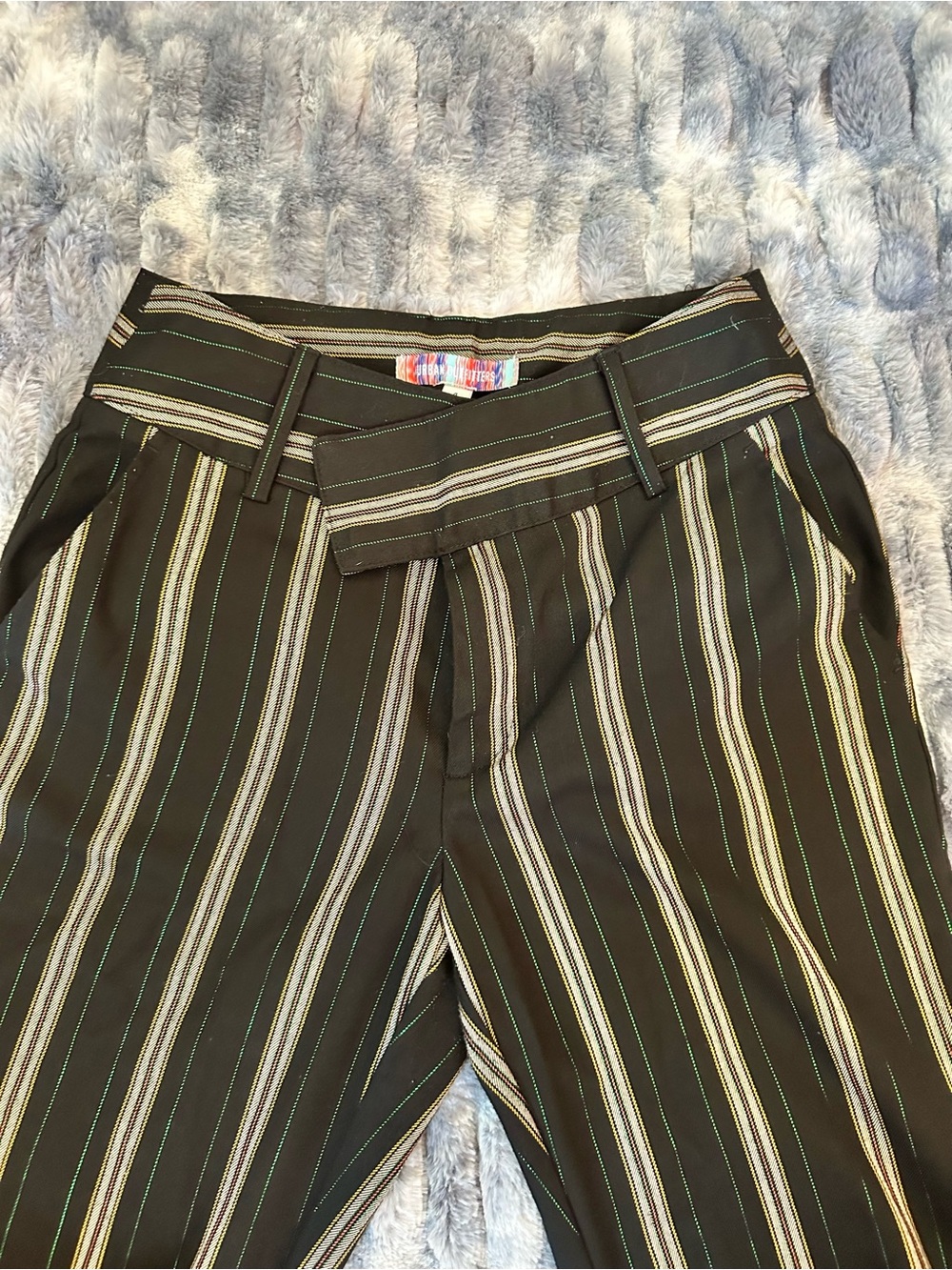 Urban Outfitters Black Trousers with Green & Cream Pinstripes
